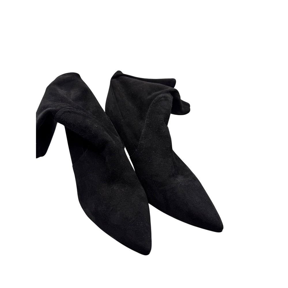 Stuart Weitzman Black Suede Pointed Toe Sock‎ Ankle Booties Stiletto Heel 10.5